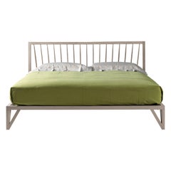 Leggiadro Solid Wood Bed, Walnut in Hand-Made Natural Grey Finish, Contemporary