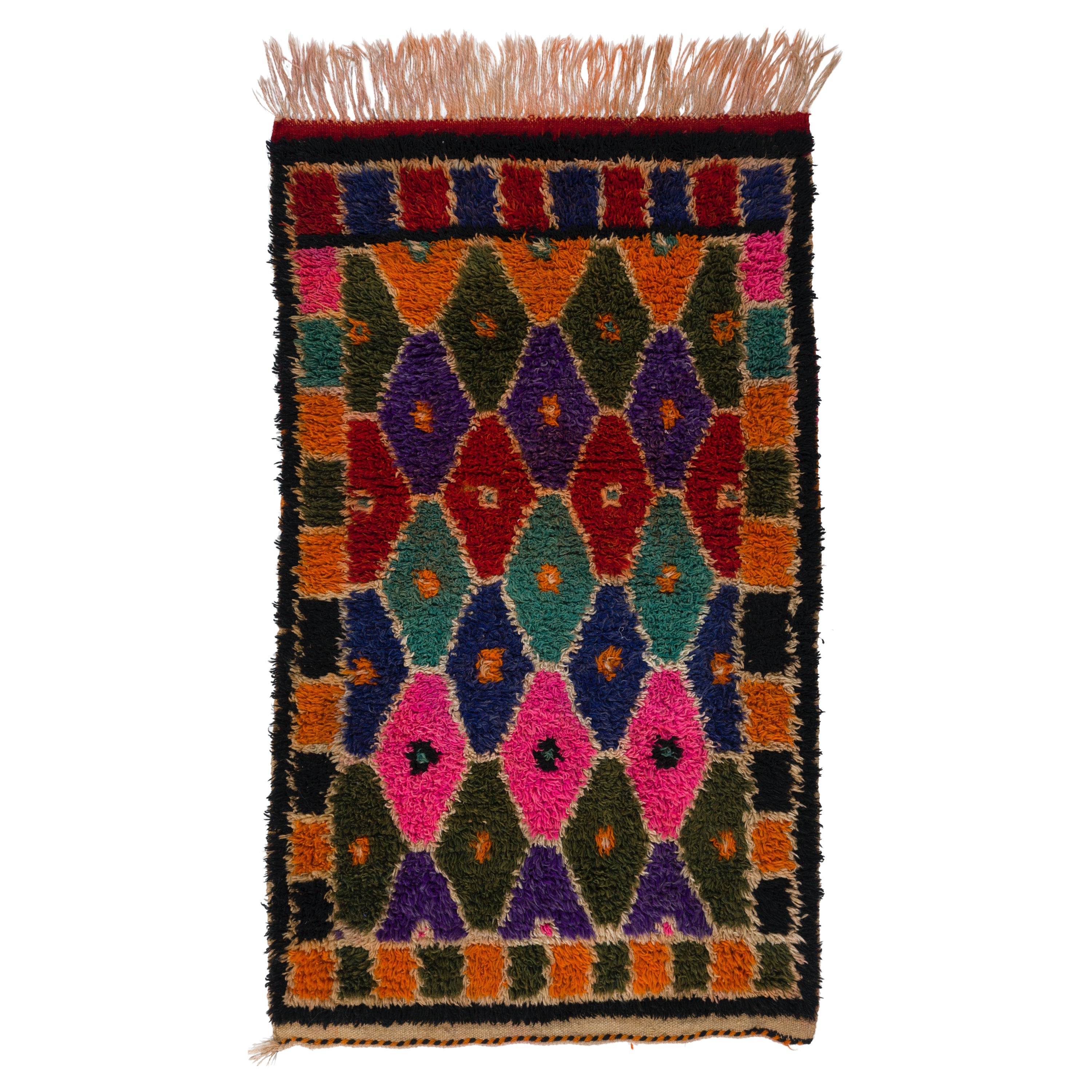 3.3x5.6 Ft Vintage Handmade Wool Tulu Rug from Central Turkey in Bright Colors For Sale