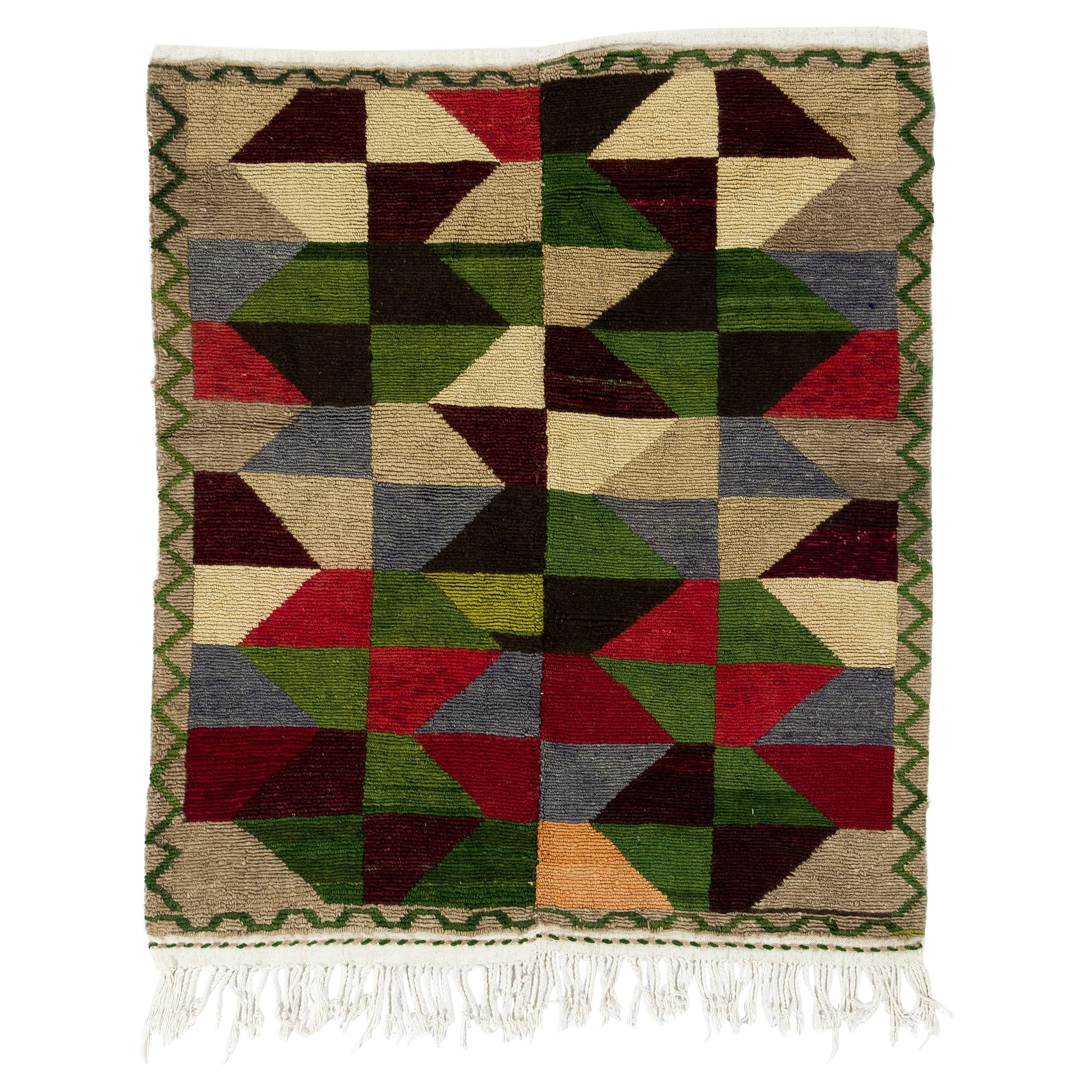 4x4.3 Ft Unique Anatolian Handmade "Tulu" Rug. circa 1960. Multicolored Carpet