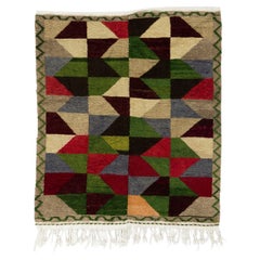 4x4.3 Ft Unique Anatolian Handmade "Tulu" Rug. circa 1960. Tapis multicolore