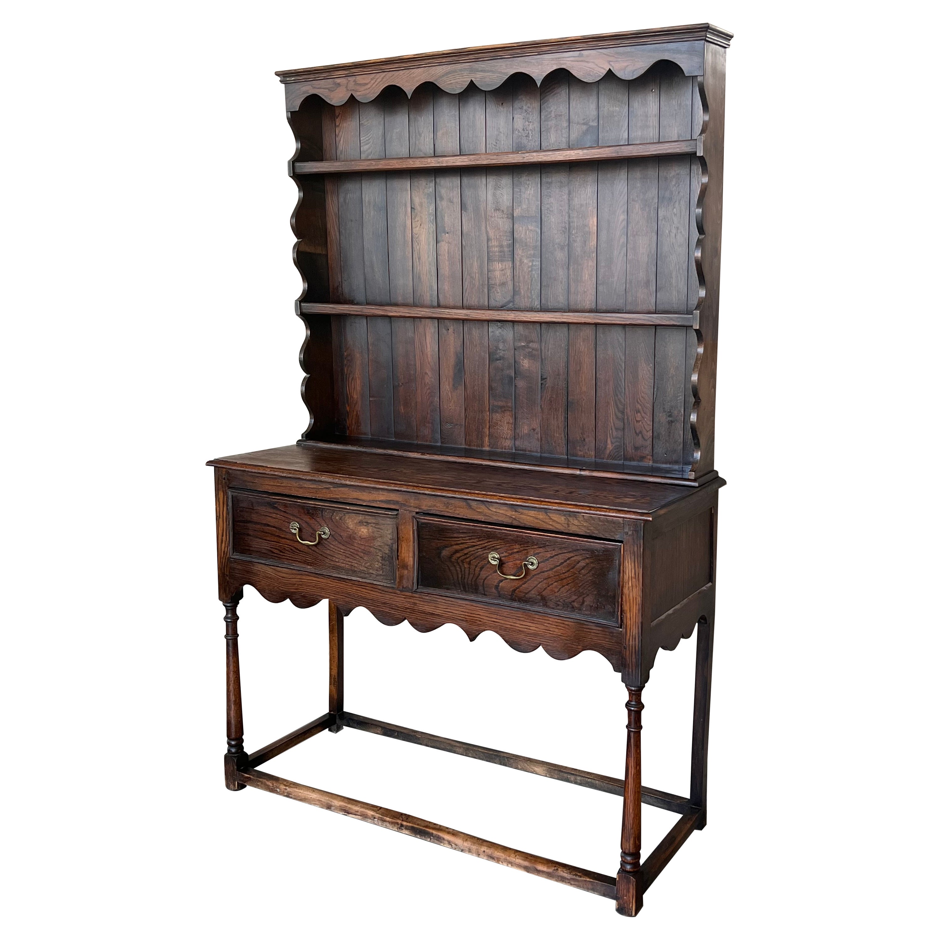 18th Century Welsh Pot Board Dresser with two Drawers and Rack