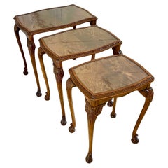 Outstanding Quality Antique Burr Walnut Nest of 3 Tables