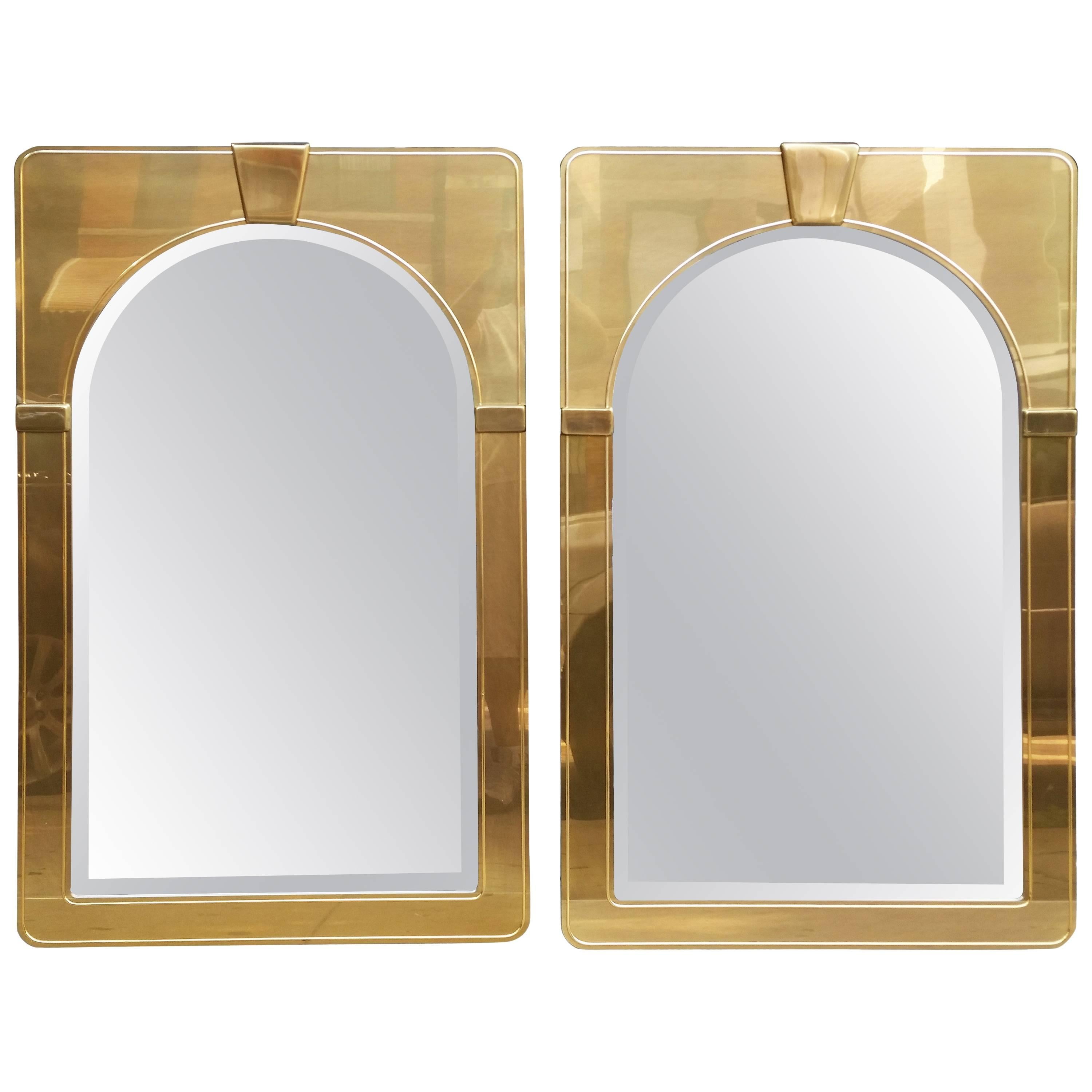 Pair of 1970's Brass Mastercraft Mirrors For Sale