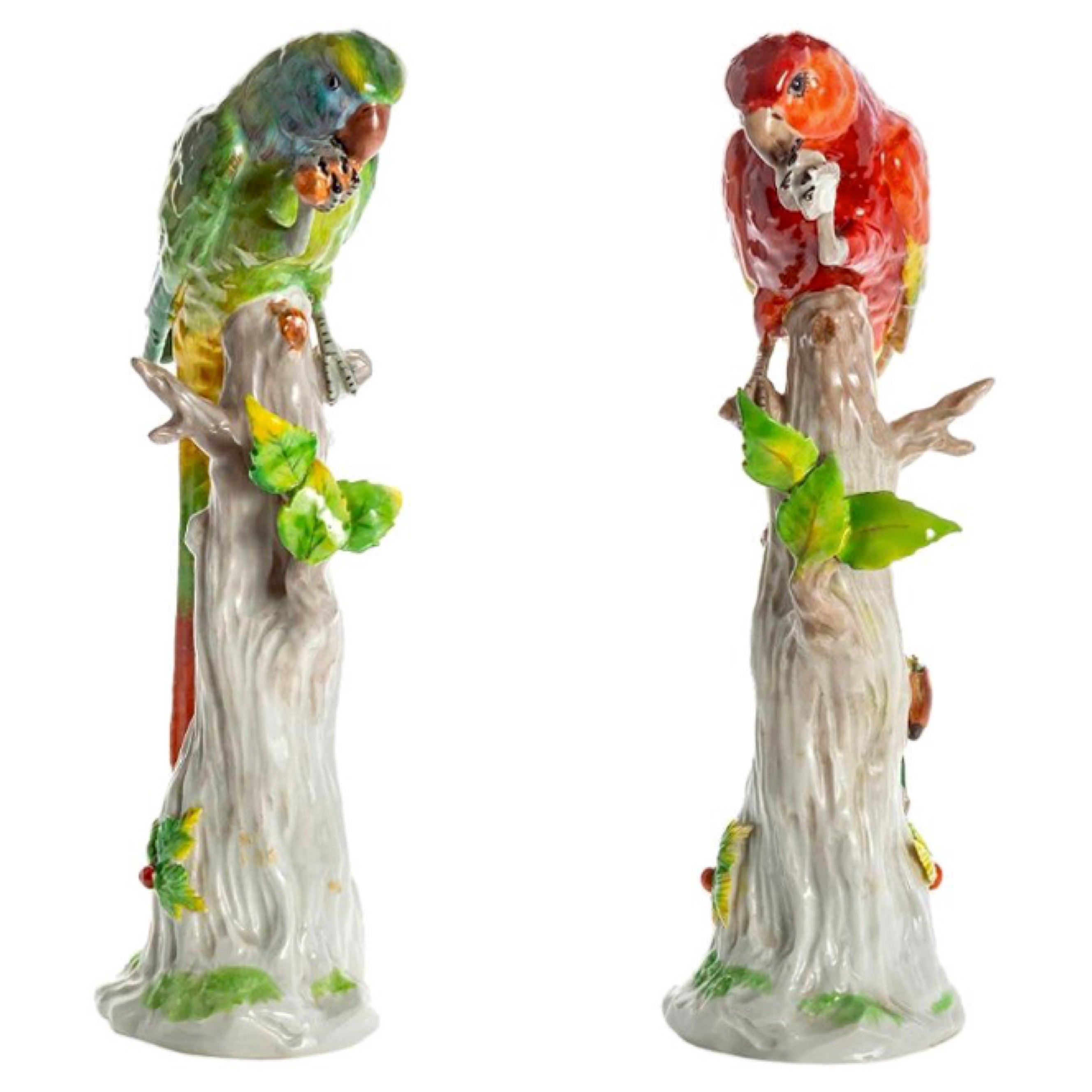 Pair of Birds in Green and Red For Sale