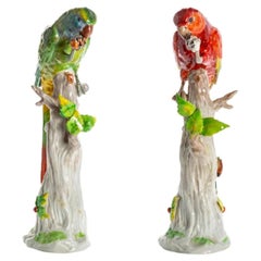 Antique Pair of Birds in Green and Red