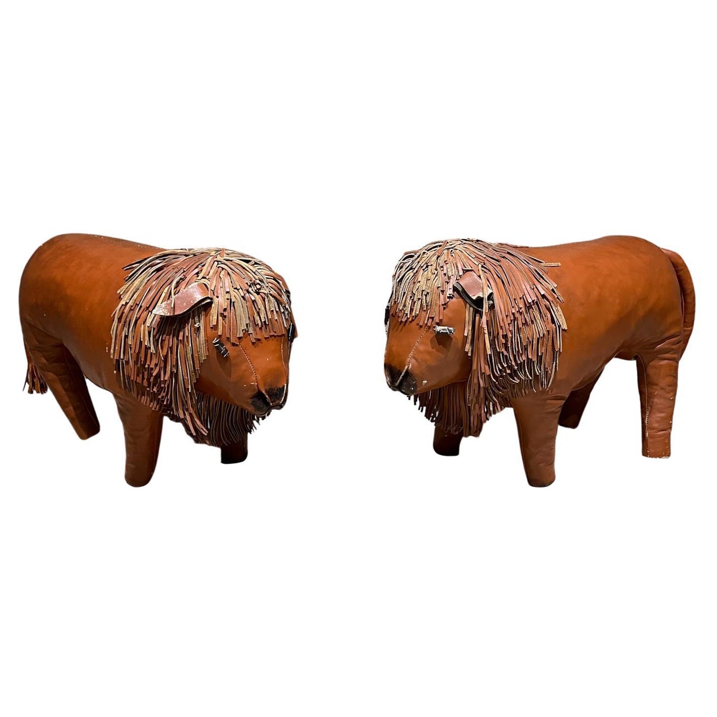 Dimitri Omersa Leather Lion Footstools Fabulous Fringe Mane Abercrombie & Fitch