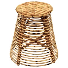 Rattan and Bamboo Conical Stool or Side Table 