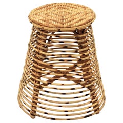 Rattan Bamboo Conical Stool or Side Table