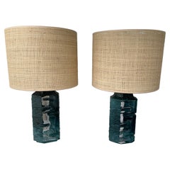 Paire de lampes Argos en cristal bleu par César pour Daum. France, années 1970