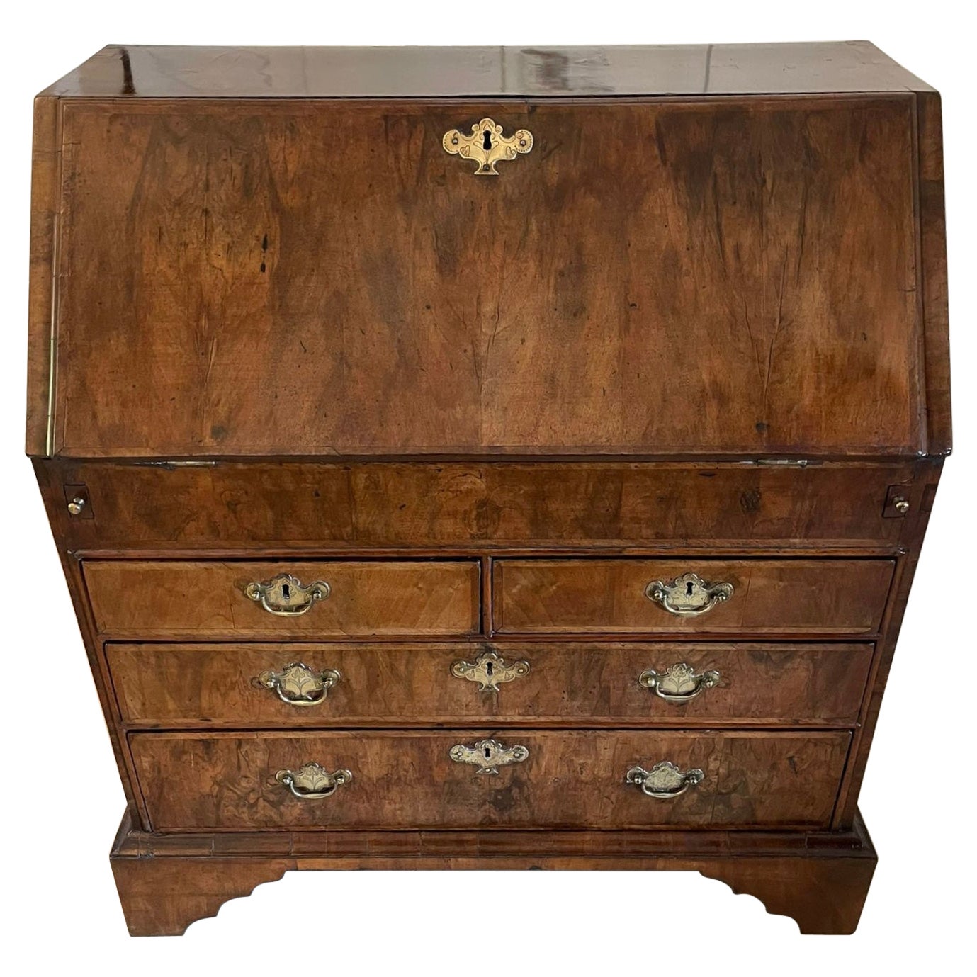 Antique George I Quality Figured Walnut Bureau For Sale