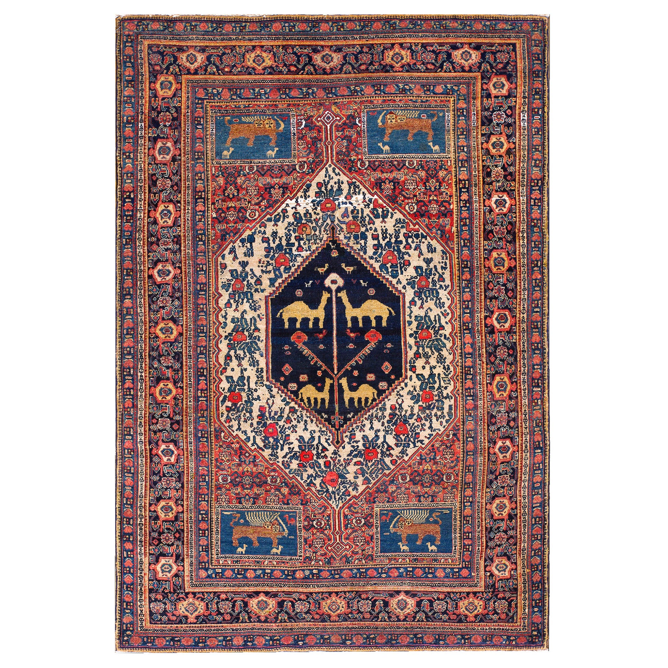  Tapis Senneh persan du 19ème siècle ( 4'8'' x 6'6'' - 142 x 198 ) en vente