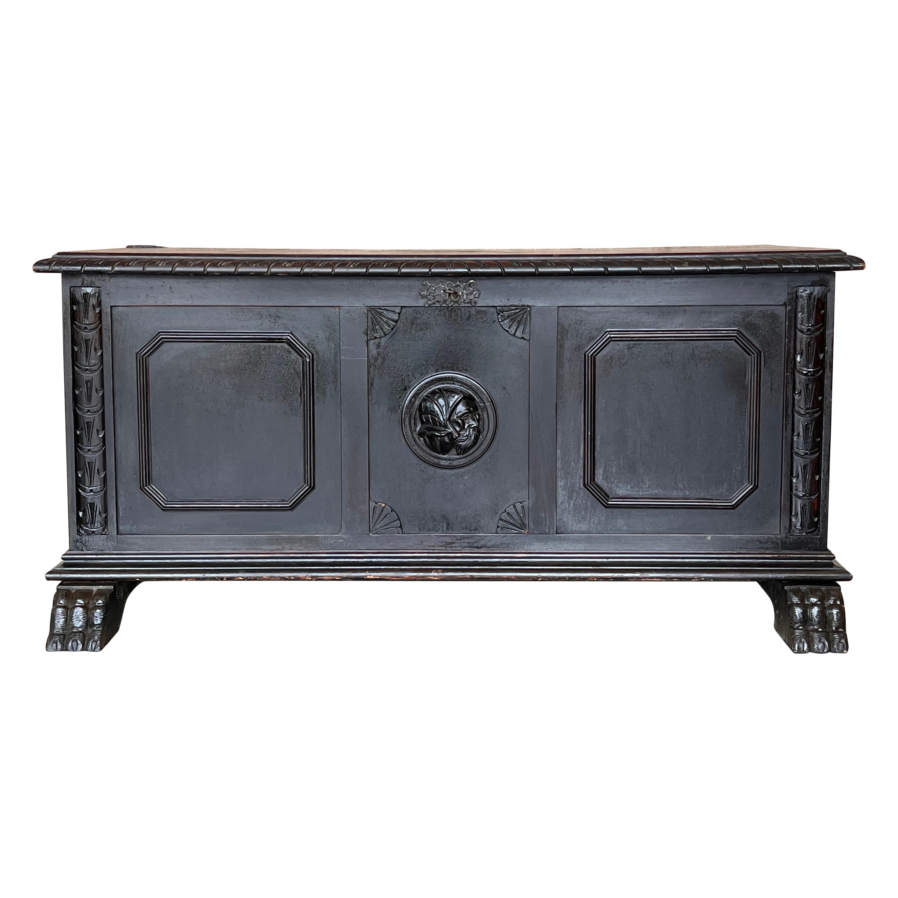 18th Century Italian Carved Cassone Trunk with Inside Carved Raised Panel For Sale