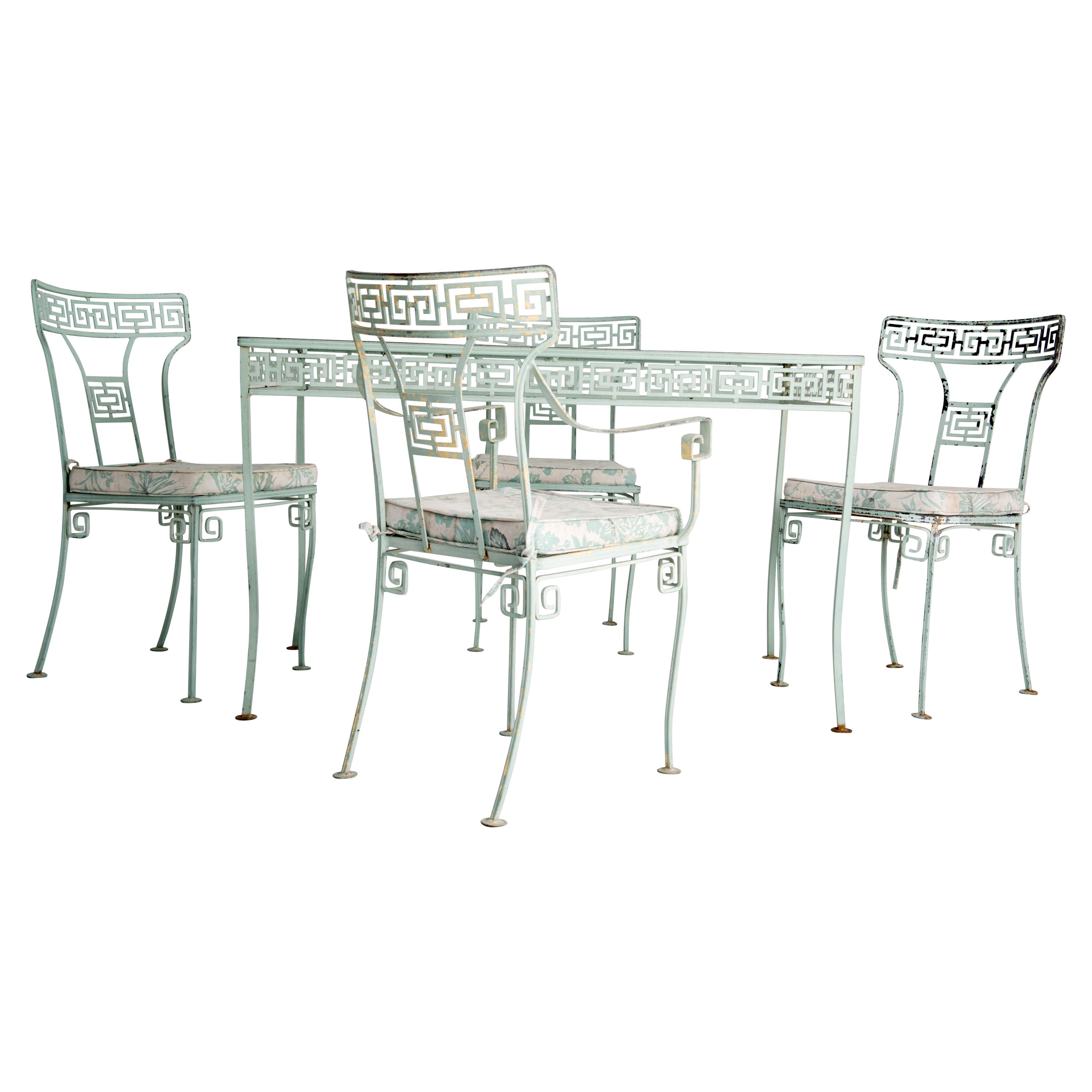 Greek Key Wrought Iron Table & Chairs by Salterini For Sale