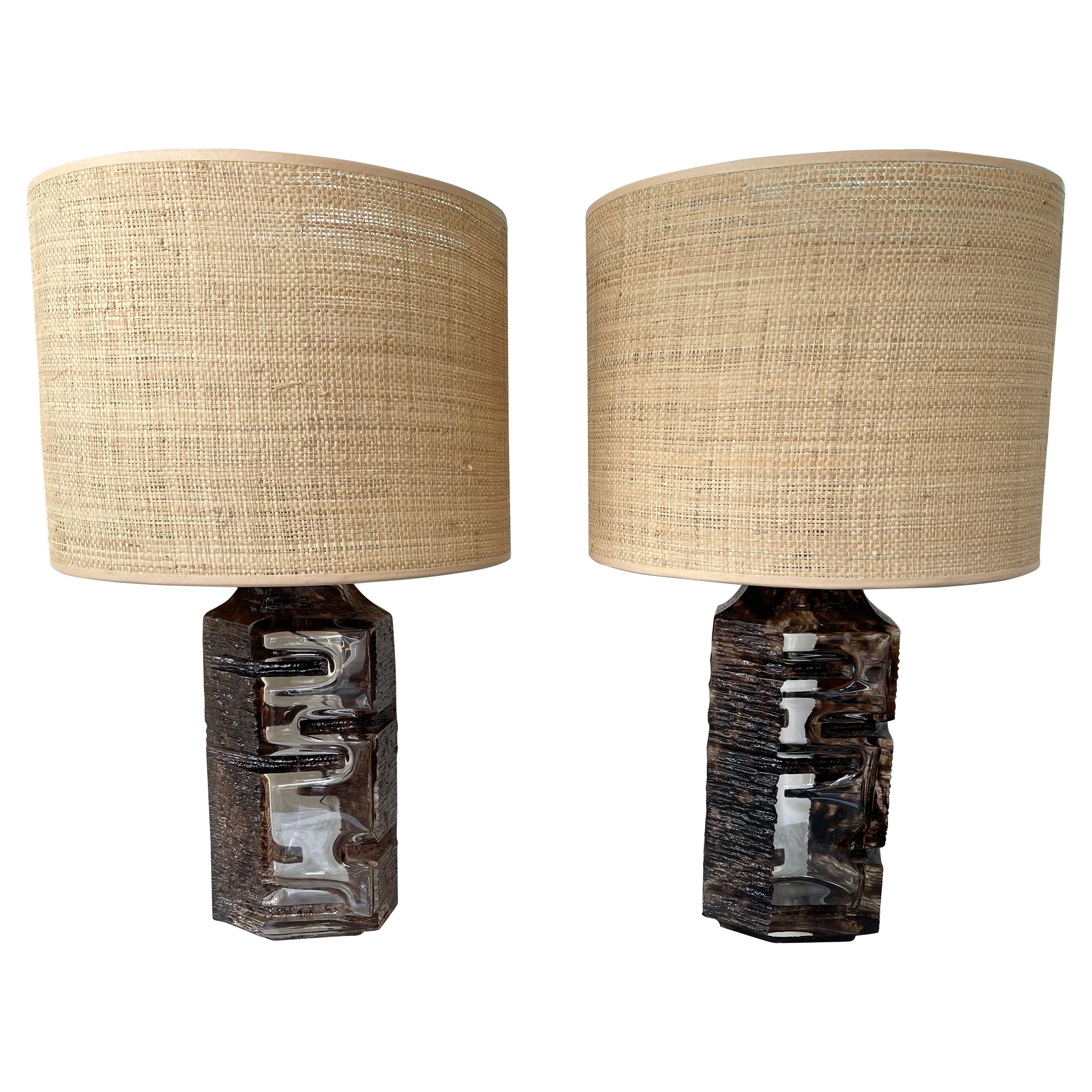 Pair of Tan Crystal Argos Lamps by César for Daum. France, 1970s For Sale  at 1stDibs