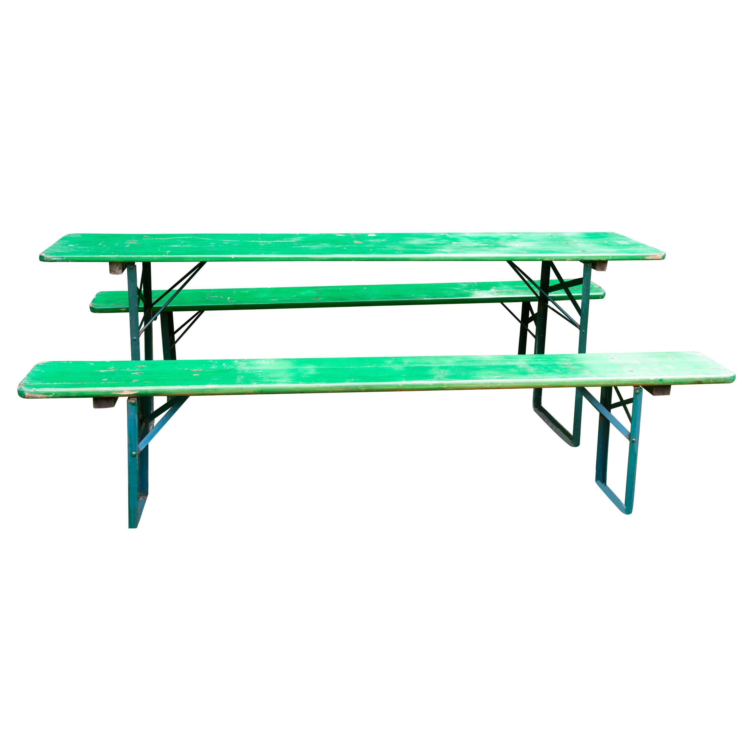 Green Painted Beer Garden Picnic Table and Benches For Sale
