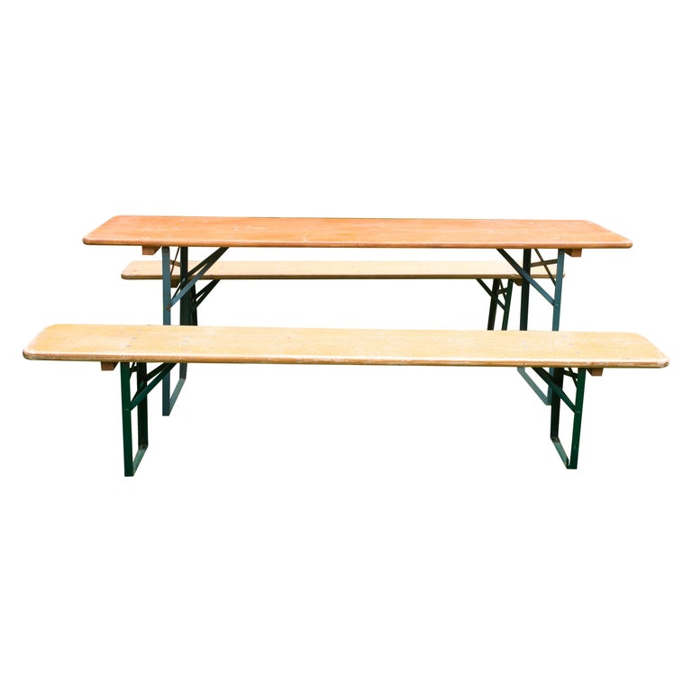 Folding German Picnic Table with Benches For Sale