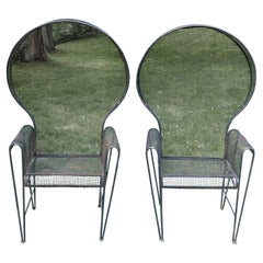 Pair Woodard Wrought Iron Canopy Garden Arm Chairs