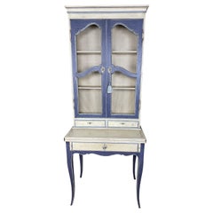 French Country Blue Secretaire/Desk with Wire Shelving and Pull out Lap Desk 