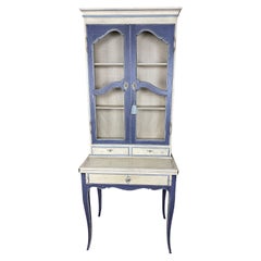 Vintage Pierre Deux French Country Blue Secretaire Desk with Wire Doors