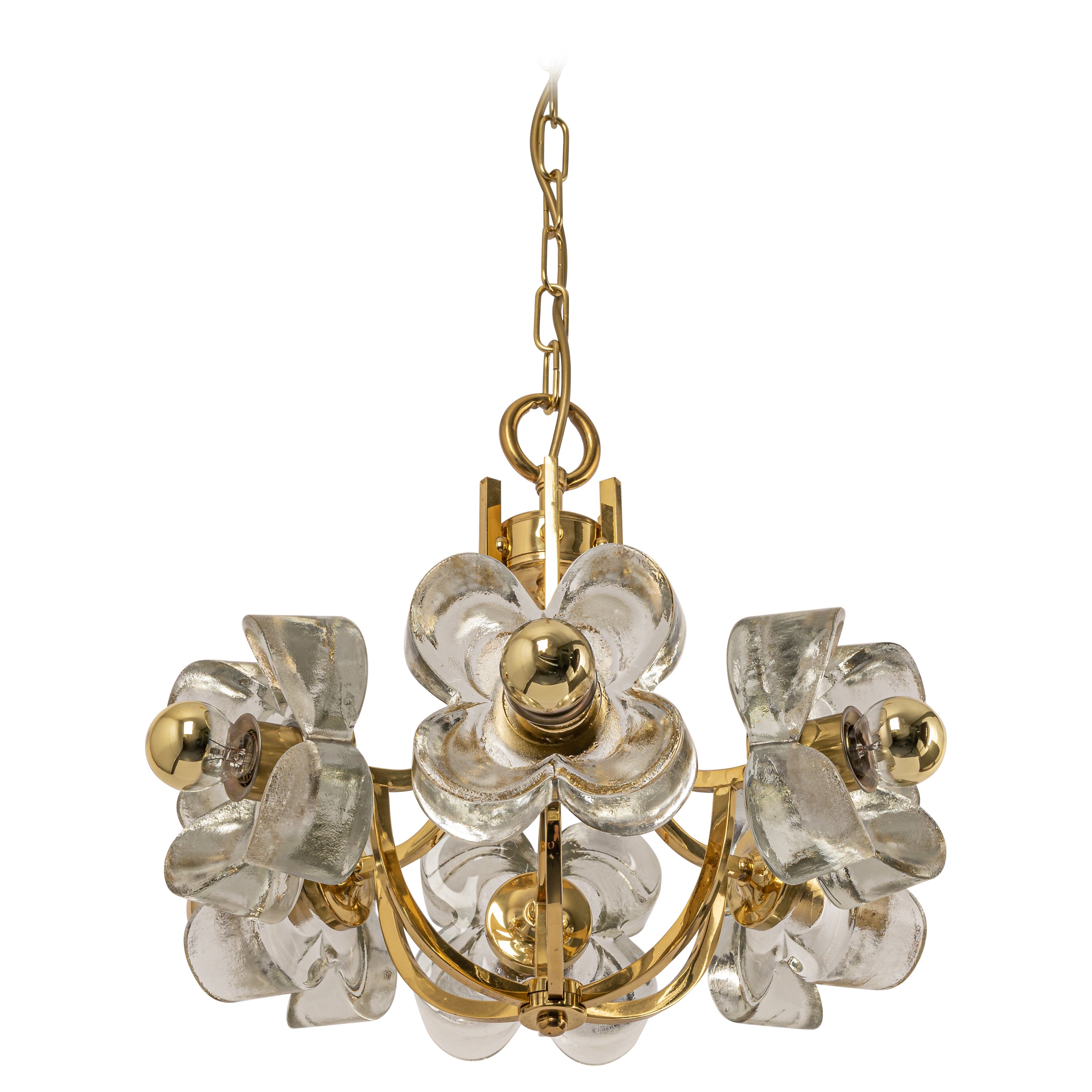 1 of 2 Large Brass and Crystal Glass Pendant by Sische, Germany, 1970s For Sale