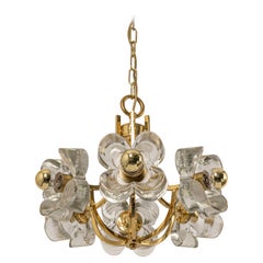 1 of 2 Large Brass and Crystal Glass Pendant by Sische, Germany, 1970s
