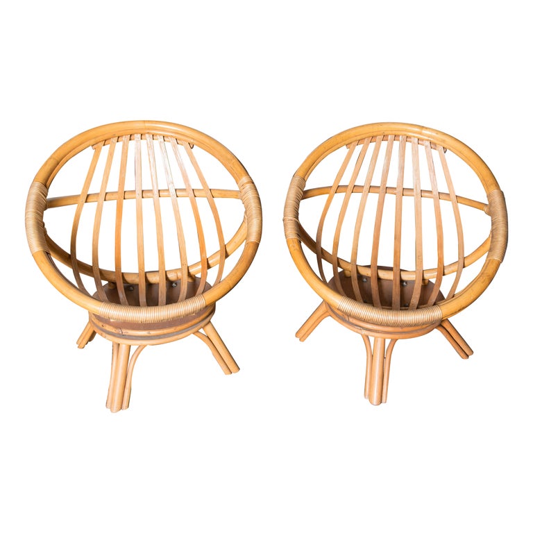 Ficks Reed Rattan Saucer Lounge Chairs For Sale