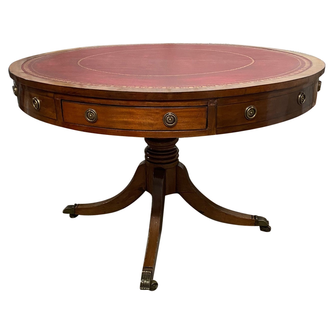 Early Victorian English Mahogany Drum Table For Sale