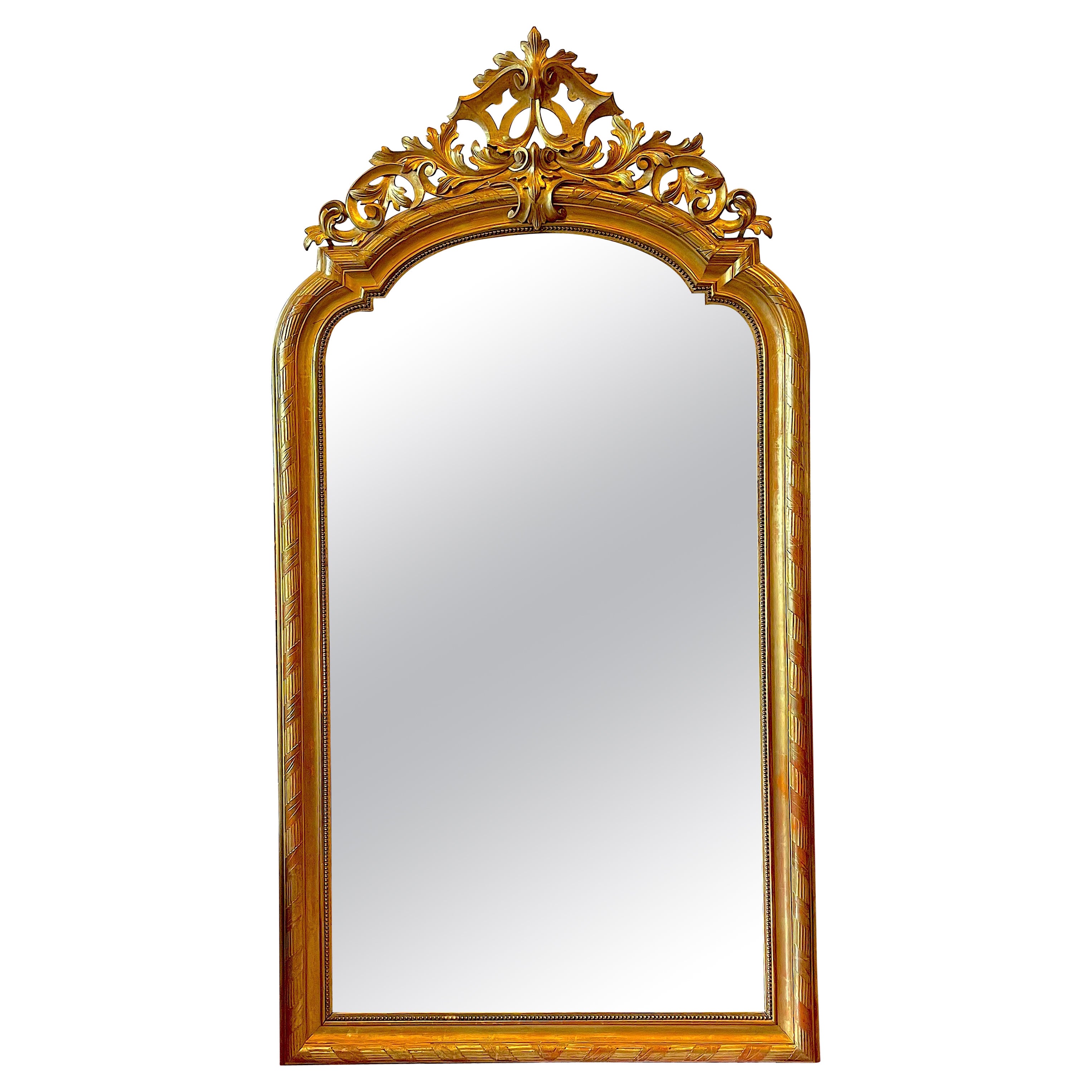 19th Century French Carved Gilt Wood Floor Mirror For Sale