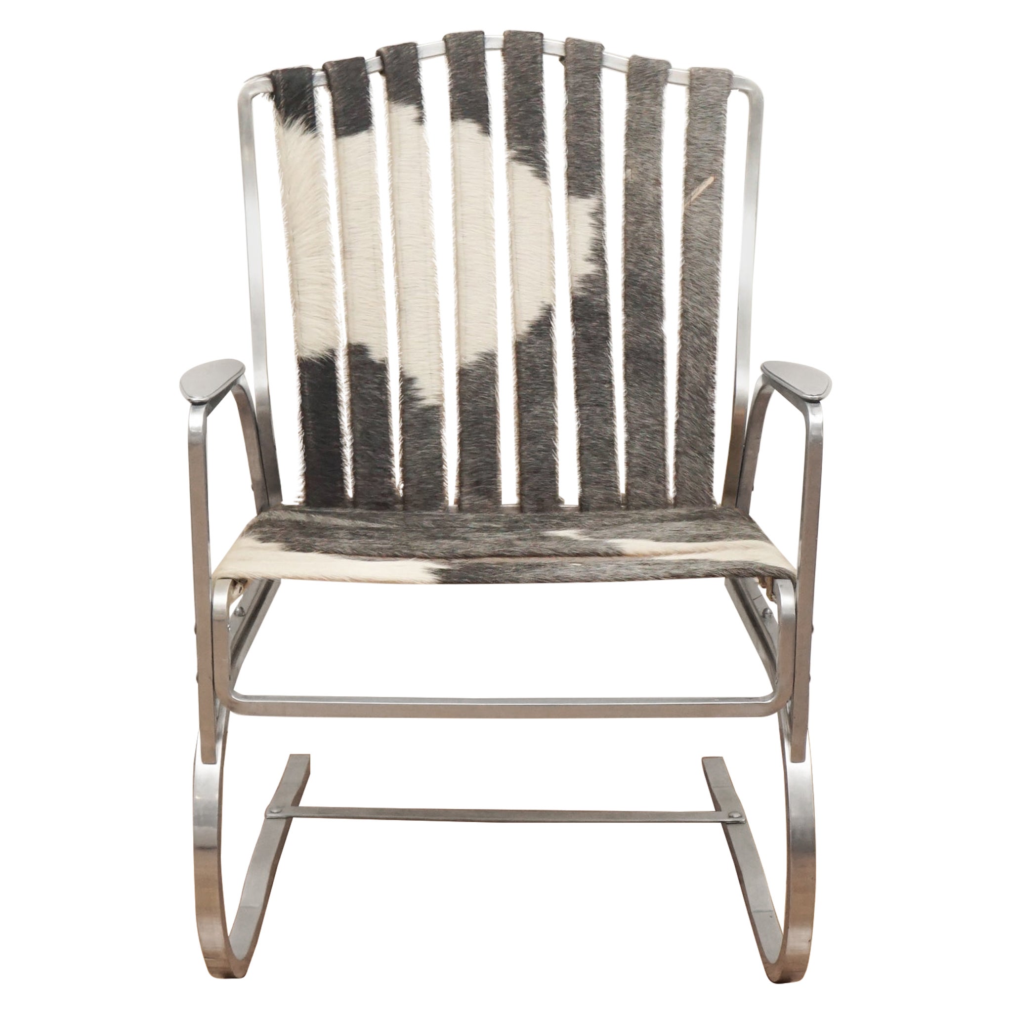 Vintage Aluminum Armchair with Cowhide Straps For Sale
