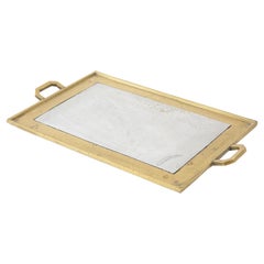 Small Cast Brass & Aluminum Mixed Metal Serving Tray with Handles, France 1960's