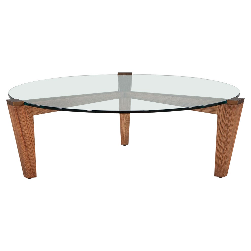 Modern Round Oak Coffee Table with Metal Accents by Ellen Degeneres Salina Table For Sale