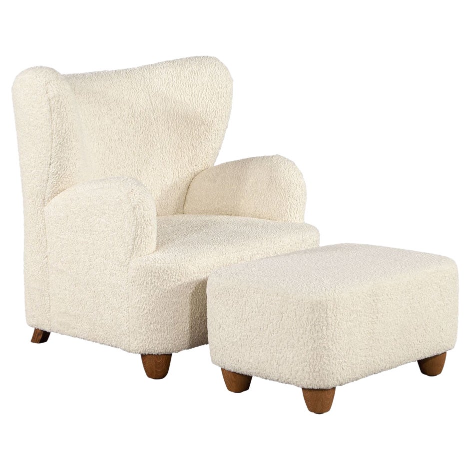 Wing Back Lounge Chair with Ottoman Set by Ellen Degeneres Clairborne Chair For Sale