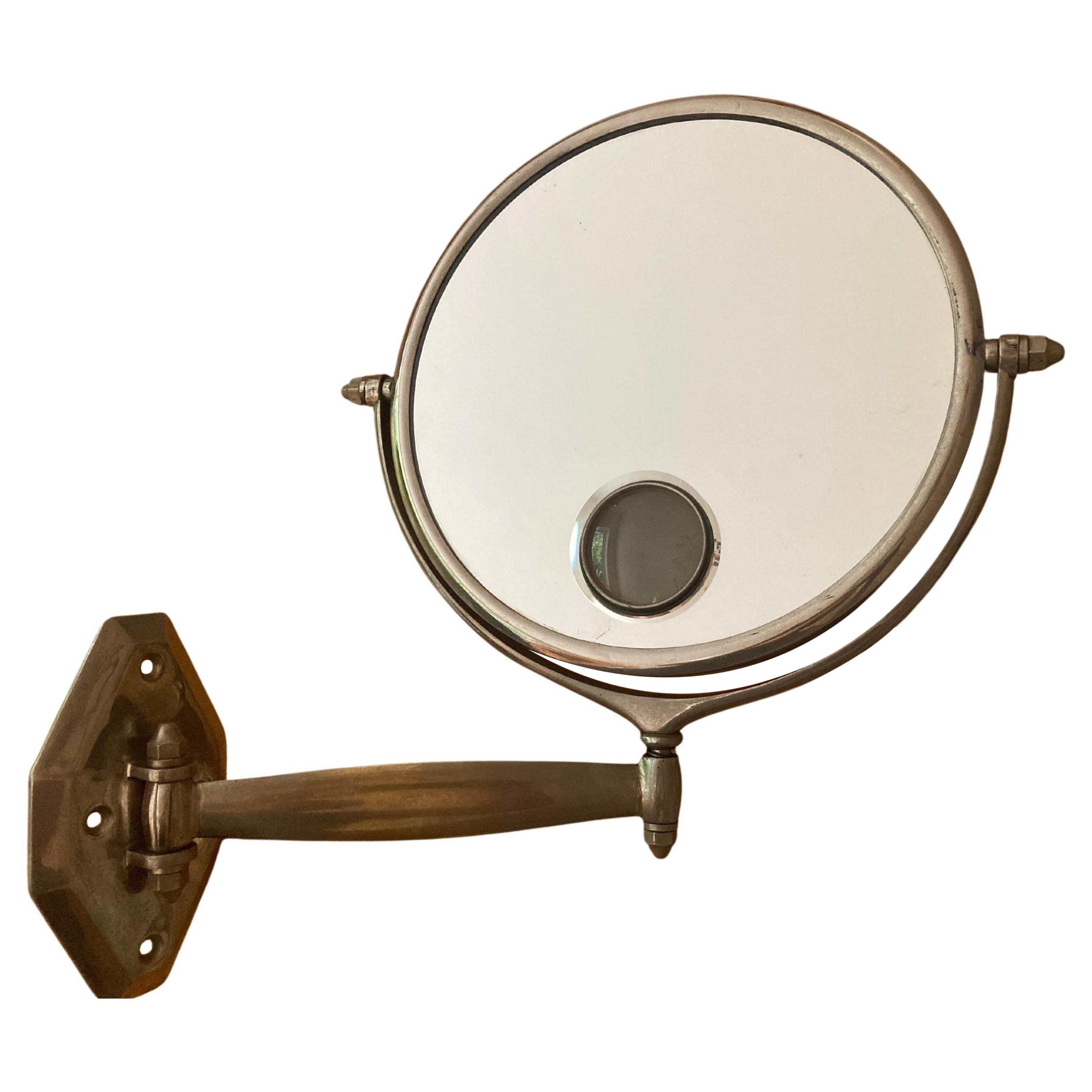 French Nickel Plated Art Deco Illuminated Wall Barber´s Mirror by Miroir  Brot For Sale at 1stDibs
