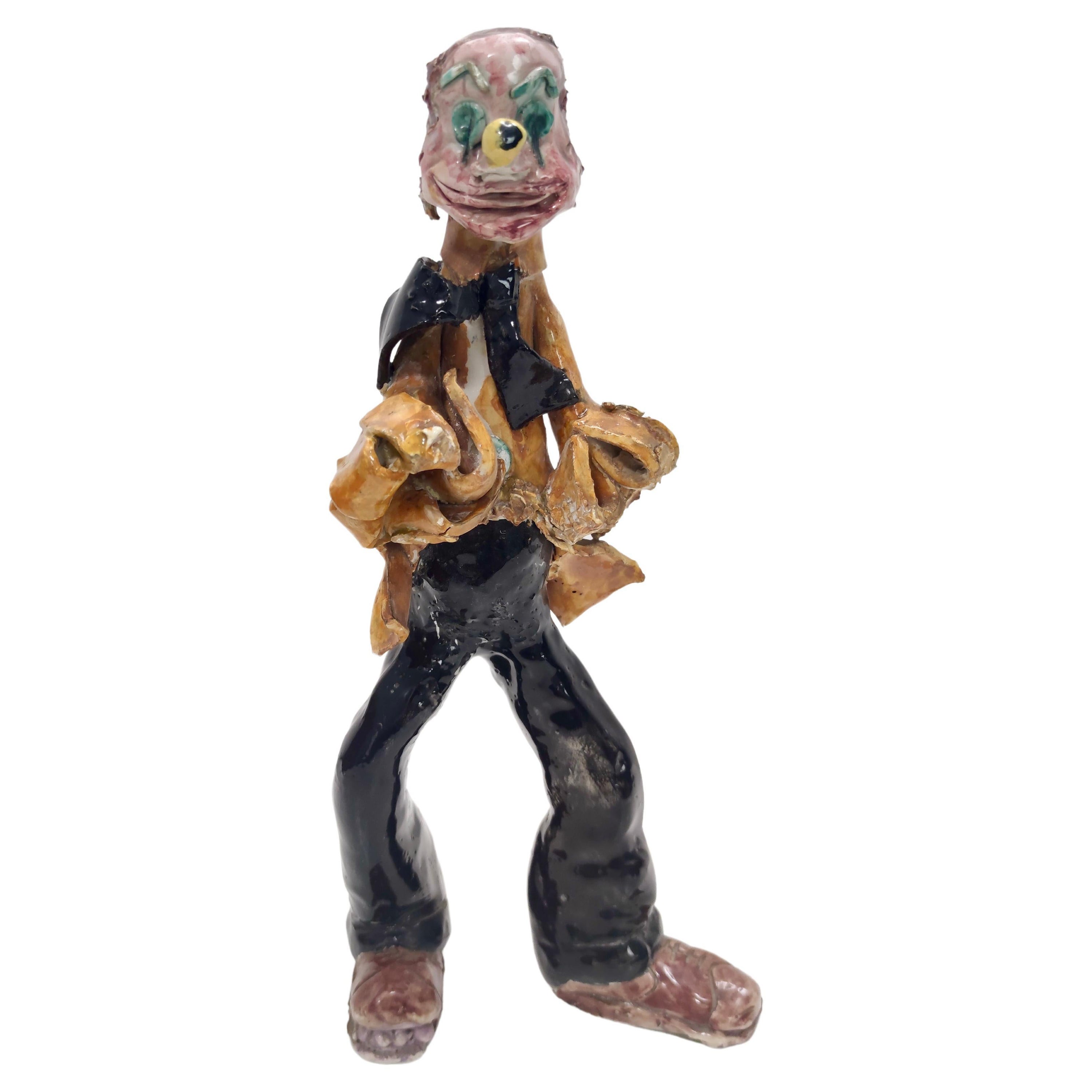 Vieille figurine décorative de clown en céramique laquée, Italie en vente
