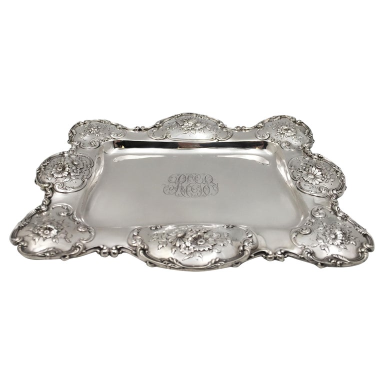 Theodore Starr Sterling Silver Asparagus Serving Dish Platter Art Nouveau Style For Sale