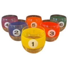 Set of Six Billiard / Pool Balls Roly Poly Cocktail Glasses with Box by Cera