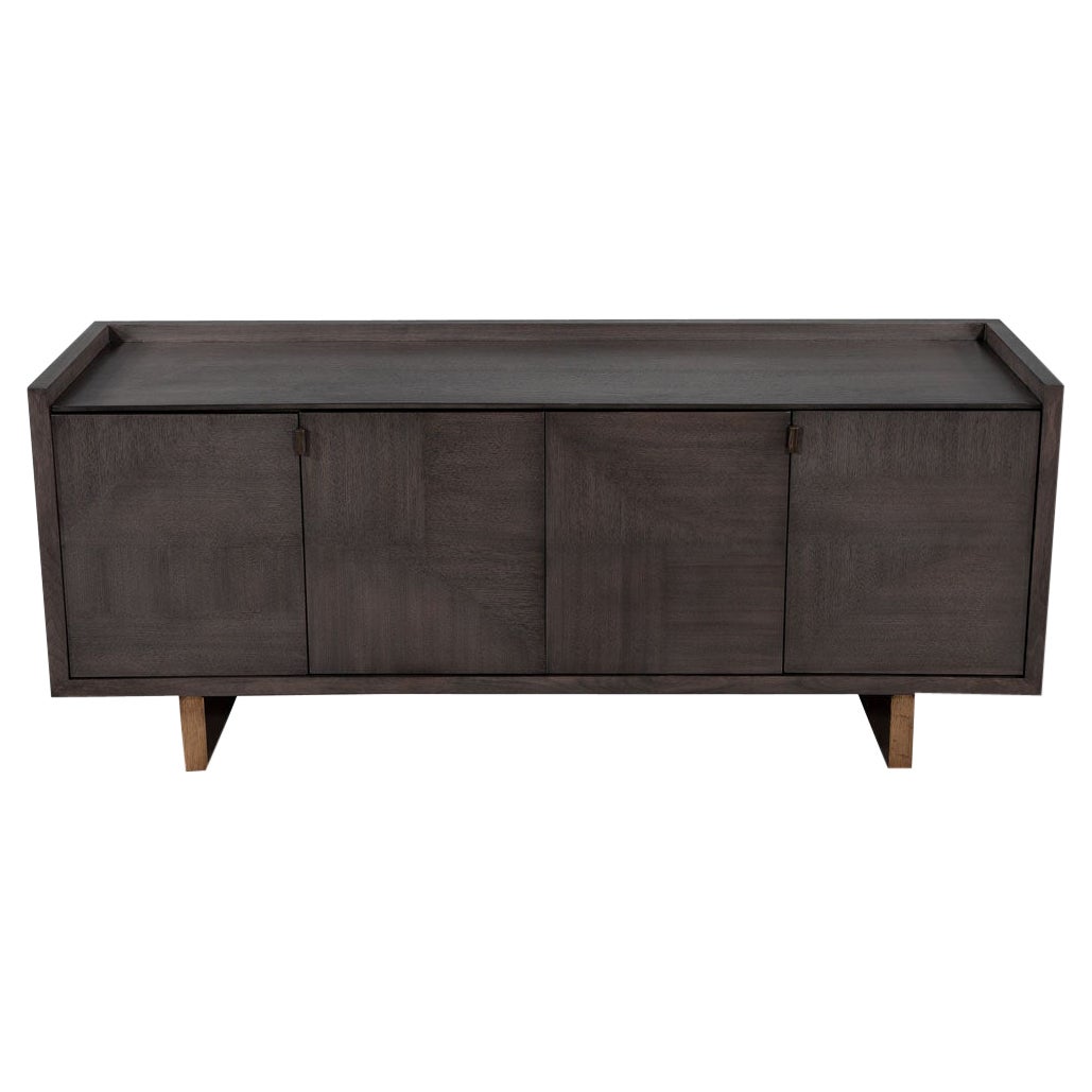 Modern Walnut Sideboard Buffet with Marquetry Inlay in Grey Wash Finish For Sale