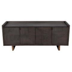 Modern Walnut Sideboard Buffet with Marquetry Inlay in Grey Wash Finish