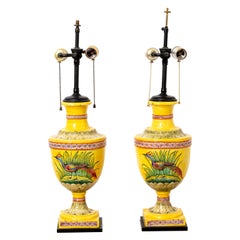 Pair of Urn Form Majolica Lamps