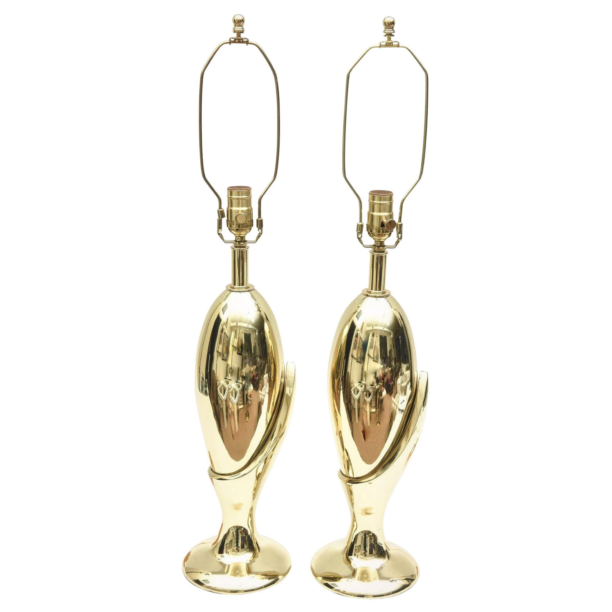 Vintage Brass Plated Laurel Lamp Co. Table Sculptural Lamps MCM Pair Of Restored