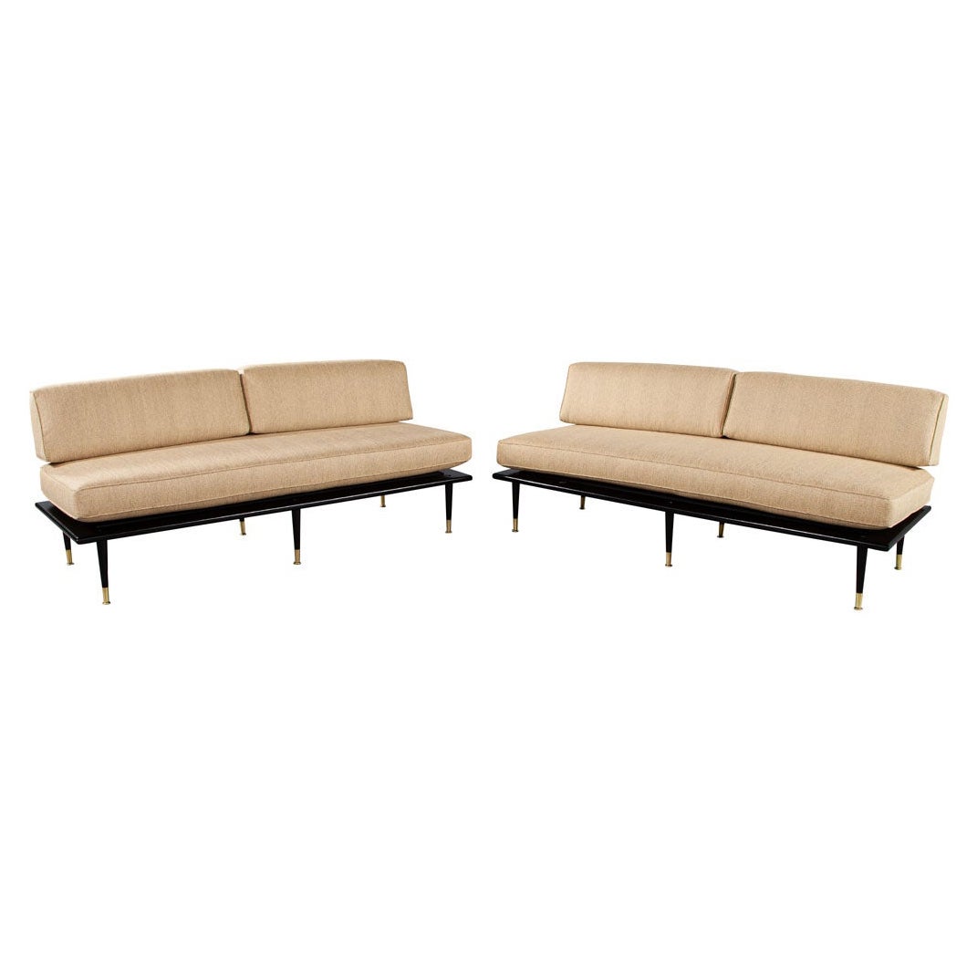 Pair of Vintage Mid-Century Modern Walnut Settee Sofas