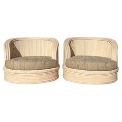 Pair of Curved Pencil Reed Swivel Chairs 