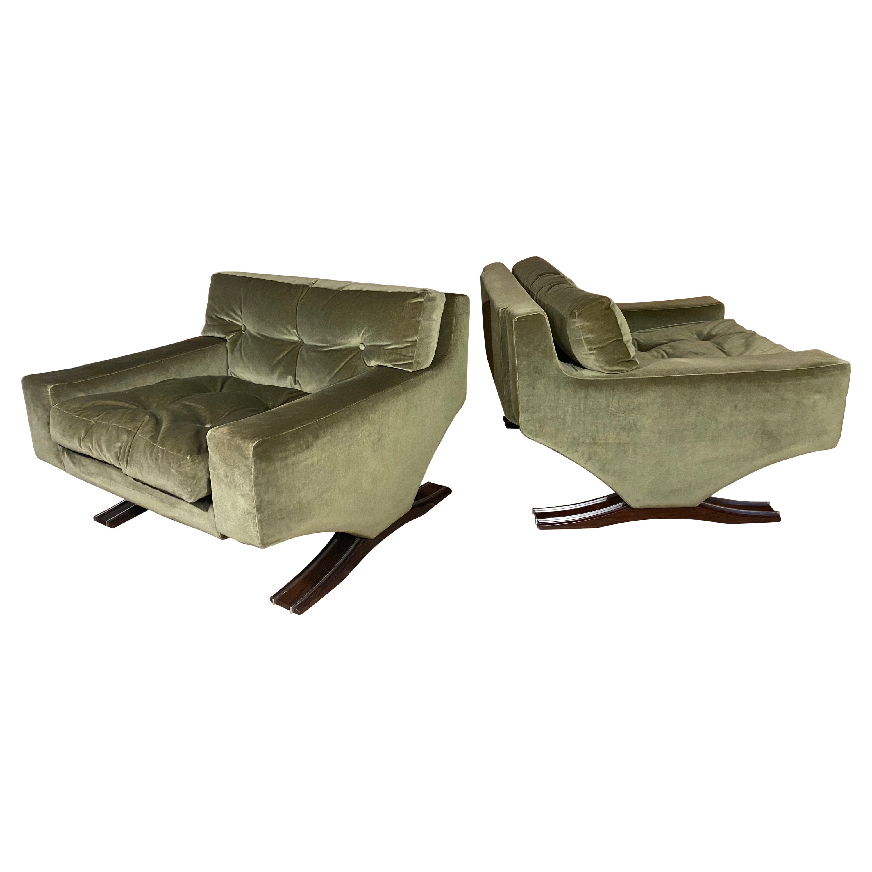 Italian Mid-Century Olive Green Velvet Armchairs by Franz Sartori for Flexform