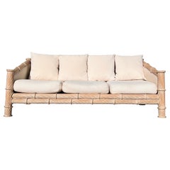 Vintage White Pencil Reed Sofa Attributed to Gabriella Crespi