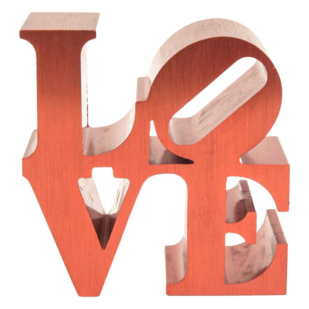 Robert Indiana Brushed Aluminum Red Love Paperweight Sculpture Desk Accessory For Sale