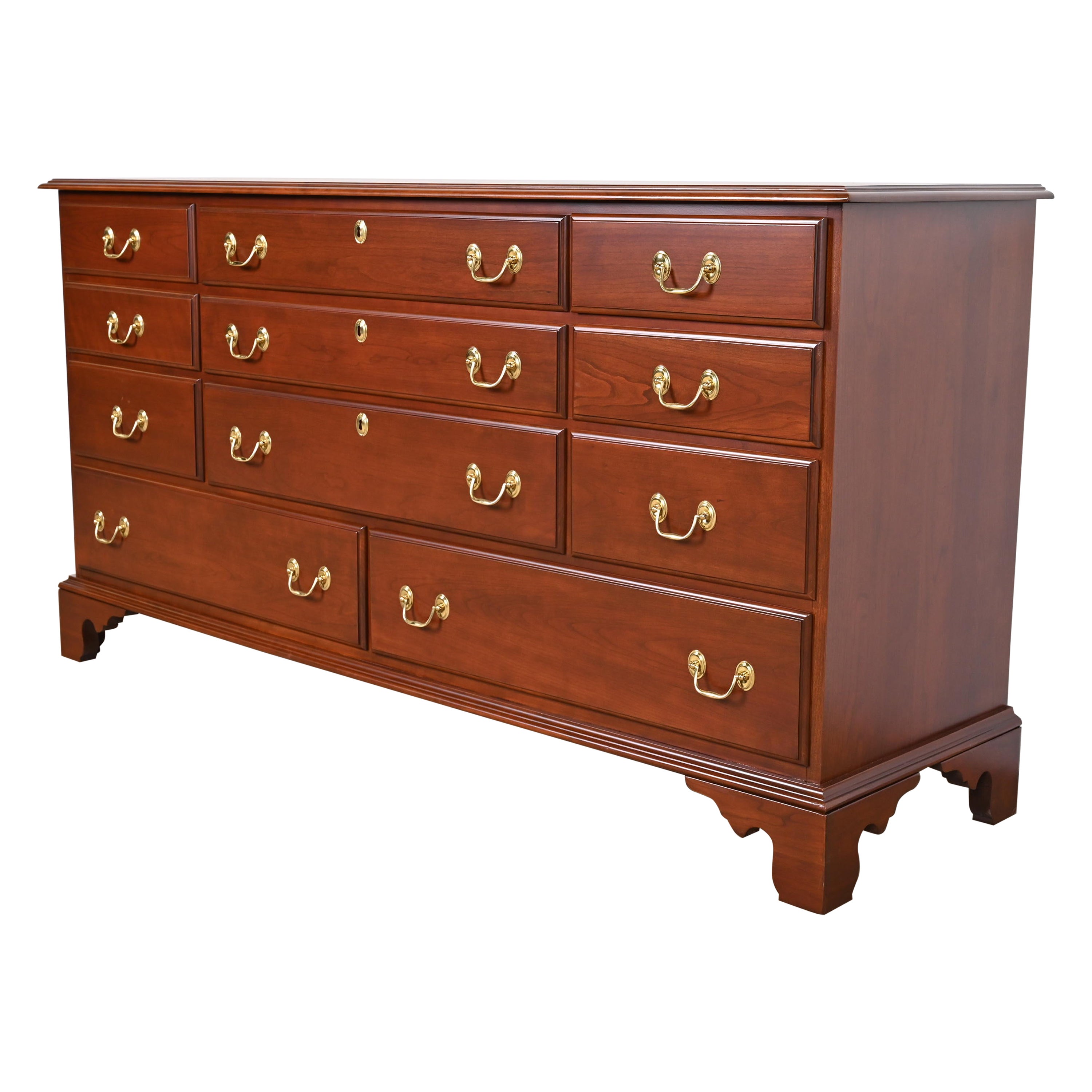 Harden Furniture Georgian Cherry Wood Eleven-Drawer Dresser, Newly Restored