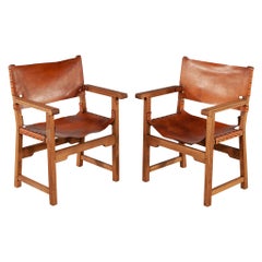 Pair of Vintage Ralph Lauren Leather Oak Campaign Arm Chairs