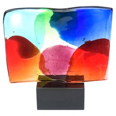 Vintage Murano Schild Formia Schwarz, Rot, Blau, Rosa, Grün Glasskulptur Italienisch