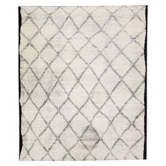 Modern Moroccan Handmade Ivory Oversize Wool Rug by Apadana