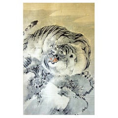 Antique Big Japanese Tiger Hanging Scroll